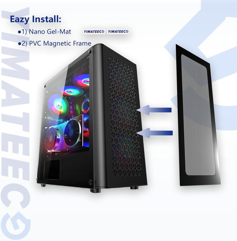 YIMATEECO فلتر غبار PC 360 مم × 120 مم فلتر شبكي مغناطيسي لمروحة تبريد الكمبيوتر / PSU / أجهزة التوجيه، غطاء فلتر تهوية مضاد للغبار لشاشة صندوق PC (PVC، 120 * 360 مم، 2 قطعة، أسود) - Image 2